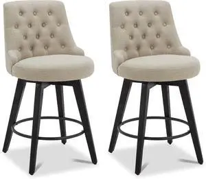 Watson & Whitely Modern Swivel Bar Stools, Performance Fabric Upholstered Counter Height Bar Stool with Back, Solid Wood Legs, 26" H Seat, Set of 2, Tan