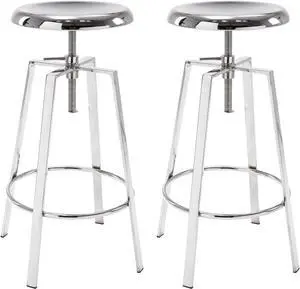 Brage Living Atlas Industrial Bar Stools Set of 2, Adjustable Swivel Four Legged Round Metal Barstools, Backless Counter Height Bar Chairs for Kitchen Dining (Chrome)