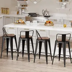 Changjie Furniture 30 Inch Swivel Bar Stools Set of 4 Counter Height Swivel Bar Stools with Backs Industrial Barstools for Kitchen (Swivel 30 inch,Matte Black Wooden)