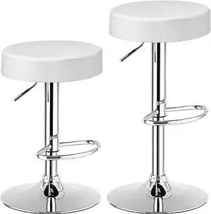 ReunionG Swivel Bar Stools Set of 2, Adjustable Counter Height Bar Stools w/Chrome Footrest & Base, Modern PU Leather Island Stools for Kitchen Counter, Backless Bar Chairs for Pub, Bistro (White)