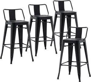 Changjie Furniture Metal Barstools Set of 4 Industrial Bar Stools with X-brace Support, Matte Black, 30 inch