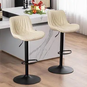 YOUTASTE Bar Stools Set of 2 for Kitchen Island, Beige Faux Leather Upholstered Adjustable Swivel Barstools with Back, Modern Tall Counter Height Bar Chairs with 300LBS Support
