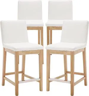 Kmax 26 Inch Bar Stools Set of 2, Farmhouse Upholstered Bar Stools with Back Support Rustic Wooden White Armless Barstools for Bar Club Pub - PU, White