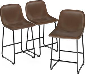 TAVR Furniture Counter Stools Set of 3, 24 inch Counter Height Bar Stools Hold up to 500 lbs, Armless Counter Height Chairs with Metal Legs & Soft Backrest for Kitchen Island Coffee Shop, Brown