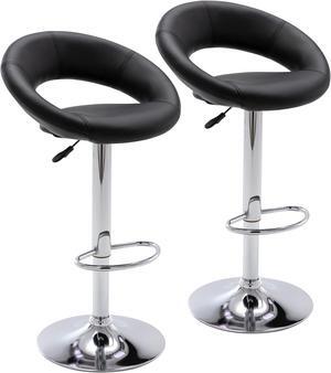 Vogue Furniture Direct Adjustable Bar Stools, Modern Cute PU Leather Swivel Barstools with Hollow Back, Airlift Counter Height Bar Chairs for Kitchen Dining Pub Cafe, Set of 2 (Black)