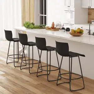 Bar Stools Set of 4 Bar Stools Counter Height Bar Stools Modern Swivel Bar Stools Bar Chairs with Back Plastic 24" Metal Bar Stools Counter Height,Black