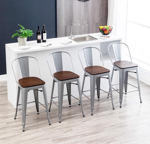 HAOBO Home 24" Swivel Metal Bar Stools High Back Counter Height Stools Industrial Barstools Dinning Chairs Set of 4 (Silver with Wooden Seat)