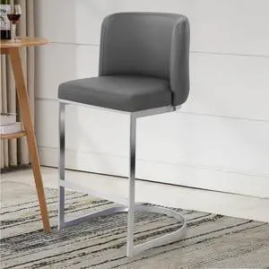 Counter Height Bar Stools, Modern 26" Counter Stools with Back and C-Shaped Metal Frame, Upholstered Faux Leather Bar Chairs Island Stools for Kitchen Counter, Home Bar, Pub, Grey