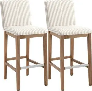 chairus Bar Stools Set of 2 Fabric High Bar Stool Chair Linen Upholstered Barstools with Solid Wood Legs and Back for Kitchen Island Breakfast, 30" Khaki Stripe