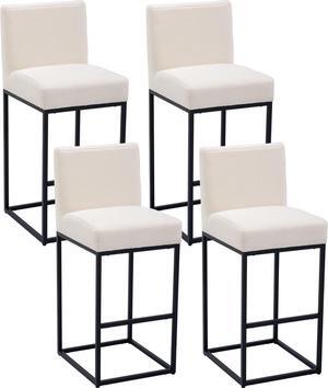 31" Counter Height Bar Stools Set of 4, Linen Upholstered Kitchen Island Stools with Padded Back and Black Metal Frame for Counter Island, Cream