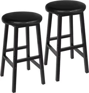 HOOBRO Bar Stools, Bar Stools Set of 2, 24 Inch PU Upholstered Height Stools, Kitchen Breakfast Stools with Footrest, Easy to Assemble, for Restaurant, Kitchen, Bar Counter, Party Room, Black BB06BY01