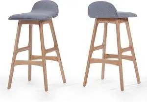 Christopher Knight Home Anatoli Fabric Barstools, 2-Pcs Set, Light Grey