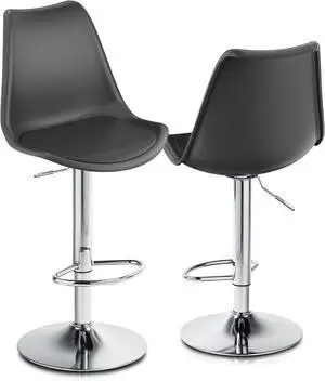 Magshion Set of 2 Swivel Plastic High Back Bar Stool with PU Leather Seat Pad Chrome Air Lift w/Footrest Multi Color (Black)