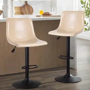 Waleaf Adjustable Swivel Bar Stools Set of 2, Counter Height Bar Stools with Back,350 LBS PU Leather Bar Stool for Kitchen Island, Upholstered Pub Stools with Footrest, Armless Dining Chairs for Bar
