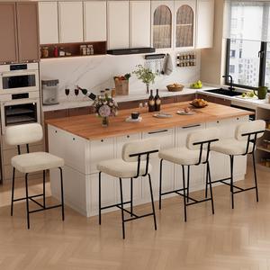 Counter Height Bar Stools Set of 4, 26" White Counter Bar Stools, Upholstered Fabric Kitchen Island Chairs Barstools with Back and Metal Leg Footrest