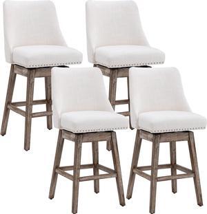 Kmax Fabric Counter Height Bar Stools Swivel Farmhouse Bar Stools with Wood Legs Nailhead Footrest for Kitchen Island, Set of 4- Cream