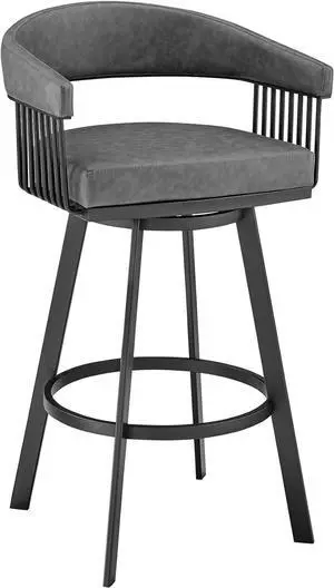 Armen Living Chelsea 29" Bar Height Swivel Bar Stool in Black Finish and Gray Faux Leather