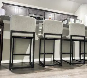 ALPHA HOME 24 Bar Stools Set of 3 Counter Height Bar Stool Pu Leather Kitchen Modern Bar Stools with Backrest Upholstered Footrest Sturdy Chromed Metal Steel Frame,Light Gray