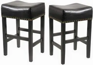 Christopher Knight Home Lisette Backless Leather Barstools, 2-Pcs Set, Black