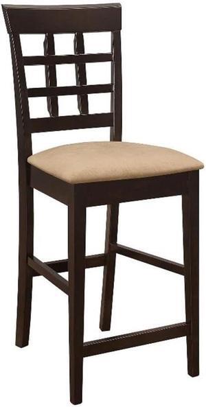 Coaster Home Furnishings 25-Inch Lattice Back Counter Height Pub Chair Bar Stool Barstool Microfiber Fabric Seat with Wood Frame, Set of 2, Tan / Cappuccino