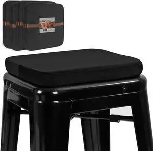 SINOSSO Velvet Magnetic Metal Stool Cushions Set of 4, Luxury Memroy Foam Comfortable Kitchen Cafe Stackable Bar Stool Seat Pads (Square, Black, 4)