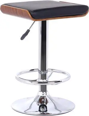 Armen Living Java Barstool in Black Faux Leather, Walnut Wood and Chrome Finish, 24-33" Adjustable Seat Height