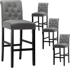 LSSBOUGHT 30'' Bar Stools Set of 4 Bar Height Chairs with Button Tufted Back for Kitchen Island, Gray