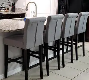 LSSBOUGHT 30'' Bar Stools Set of 4 Bar Height Chairs with Button Tufted Back for Kitchen Island, Gray