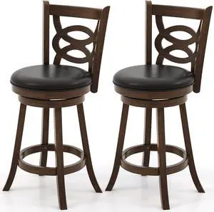 ERGOMASTER 29 Inch Bar-Stools Set of 2 Swivel Brown Counter Height Barstool Seat Bar Chair