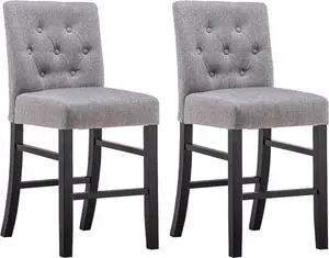 24" Counter Height Bar Stools set of 2&4 with Back Fabric Modern Bar Chairs Barstools with Seat Height Upholstered Button Tufted Wooden Island Stools for Kitchen Counter Home Bar (Set of 2, Gray)