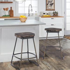 Alunaune 26" Swivel Metal Bar Stools Set of 2 Backless Counter Height Barstools Kitchen Island Counter Stool Dining Chairs-Distressed Bronze