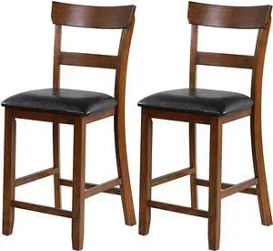 NAFORT Counter Height Bar Stools Set of 2, Farmhouse 25.5 Solid Wood High Dining Chairs with Cushion, Counter Stools with Back for Kitchen Restaurant Bar, Rubberwood Legs & Black PU Leather Cushion