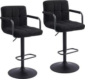 Furnimart 30" Artificial Sherpa Upholstered Bar Stool, Adjustable Counter Stools Bar Chairs Modern Design Swivel Barstools Hydraulic Stools for Kitchen and Dining Room Set of 2 (FauxFur-Black)
