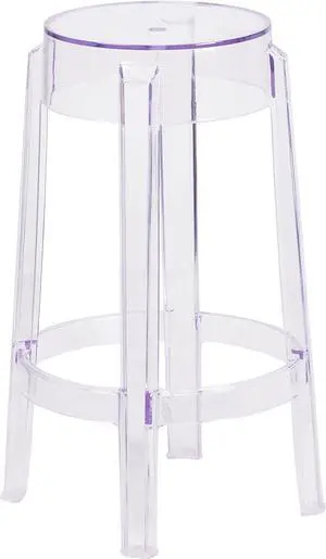 Flash Furniture Laney 25.75" Indoor/Outdoor Counter Height Transparent Dining Stool with Foot Ring, Stackable Ghost Counter Height Stool, Transparent