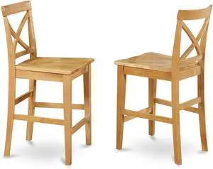 East West Furniture PBS-OAK-W Pub Counter-Height Bar Stool - Pub Height Kitchen Chairs, Set of 2, Oak
