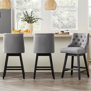 Swivel Counter Height Bar Stools, 26 inch 360° Swivel Bar Stools with Backs, Upholstered Counter Stools for Kitchen & Dining Room, Set of 3, Solid Wood Legs, Grey