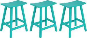 All-Weather Bar Stools Set of 3, 24" Height Outdoor Bar Stools, Adirondack Poly Patio Bar Stool for Patio, Deck, Kitchen Counter and Garden, Turquoise