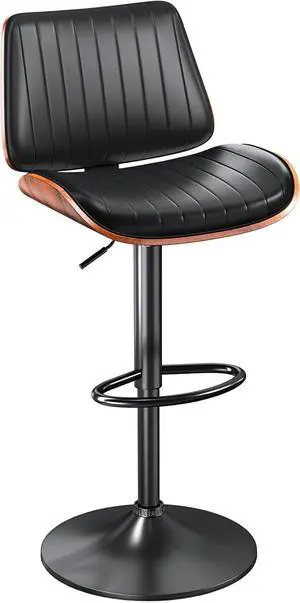 Bar Stools for Kitchen Counter, Modern PU Leather Upholstered Bar Chair with Back and Footrest, for Bar, Kitchen, Dining Room, Black 1 PCS