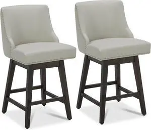 CHITA Counter Height Swivel Bar Stools Set of 2, FSC Certified Upholstered Counter Stools, Modern Swivel Barstools with Wood Legs for Kitchen Island, 26" Seat Height, Faux Leather in Creamy Grey