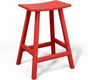 24" Height Outdoor Bar Stools, All-Weather Bar Stools, Adirondack Poly Patio Bar Stool for Patio, Deck, Kitchen Counter and Garden, Red