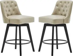 MINCETA Counter Stool,26" 360 Free Swivel Upholstered Bar Stool with Back-Set of 2,PU in Khaki