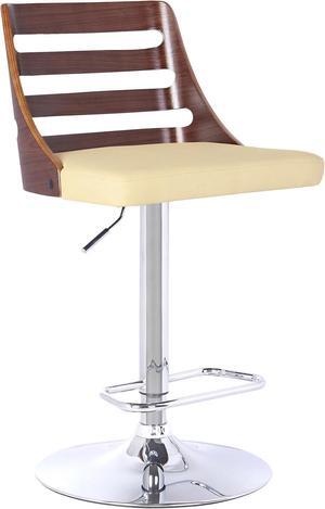 Armen Living Storm Barstool in Cream Faux Leather, Walnut Wood and Chrome Finish
