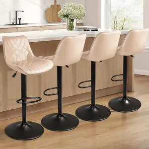 Waleaf Adjustable Swivel Bar Stools Set of 4, Counter Height PU Leather Bar Stool with Back and footrest, Modern Upholstered Pub Bar Stools for Kitchen Island, 350 LBS Capacity