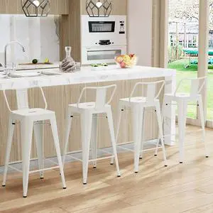 Yongchuang Metal Bar Stools with Backs Set of 4 Counter Height Bar Stools for Indoor Outdoor Barstools Low Back Bar Chairs 26" Cream White