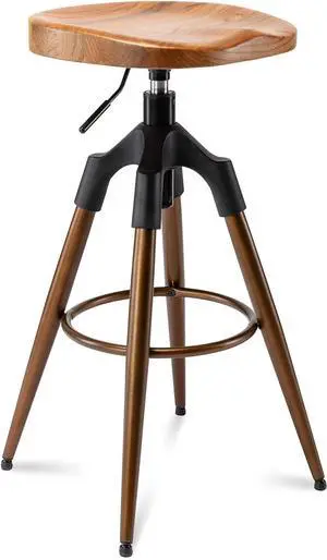 Brage Living 29-32.5 Inch Industrial Adjustable Bar Stool, Swivel Wood Seat Barstool with Metal Legs, Backless Heavy Duty Airlift Bar Chair for Kitchen Dining Pub Cafe (Bronze)