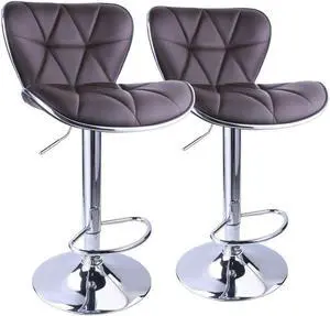 GTU Furniture Set of 2 Shell Back Adjustable Swivel Bar Stools, PU Leather Padded with Back (Chocolate)
