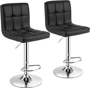 WATERJOY Swivel Bar Stools Set of 2, Modern Square PU Leather Adjustable Height Swivel Bar Chair with Backrest
