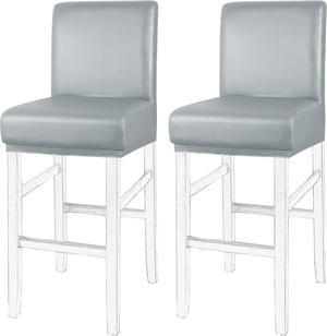 PiccoCasa Waterproof Bar Stool Covers, Faux Leather Pub Counter Height Side Chair Covers with Elastic Band Silver Gray 2Pcs