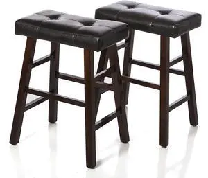 Legacy Decor Pair of 24" or 29" Dark Espresso Wood Barstools Wrapped in Espresso Bonded Faux Leather (24" HIGH)