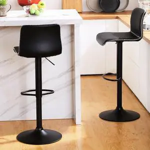HeuGah Swivel Stools Set of 2, Adjustable Height - Counter to Bar (24'' to 32''), Black Faux Leather Back Stools for Kitchen Island